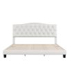 Upholstered Platform Bed with Saddle Curved Headboard and Diamond Tufted Details, King, Beige - as picture