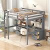 Full Size Loft Bed with Desk, Cabinets, Drawers and Bedside Tray, Charging Station, Gray - as picture