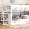 Wood Full Size Convertible Bunk Bed with Storage Staircase, Bedside Table, and 3 Drawers, White - as picture