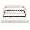 Upholstered Daybed Sofa Bed Twin Size With Trundle Bed and Wood Slat ,Beige - as picture