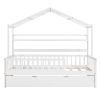 Wooden Twin Size House Bed with Trundle,Kids Bed with Shelf, White - as picture