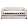 Upholstered Daybed Sofa Bed Twin Size With Trundle Bed and Wood Slat ,Beige - as picture