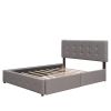 Upholstered Platform Bed with 2 Drawers and 1 Twin XL Trundle, Linen Fabric, Queen Size - Light Gray - as picture