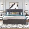 Upholstered Platform Bed with 2 Drawers and 1 Twin XL Trundle, Linen Fabric, Queen Size - Dark Gray - as picture