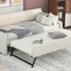 Twin Size Upholstery Daybed with Trundle and USB Charging Design,Trundle can be flat or erected,Beige - as picture