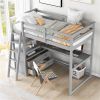 Twin Size Loft Bed with Desk and Shelves, Two Built-in Drawers, Gray - as picture