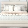 Queen Upholstered Platform Bed with Twin Size Trundle and Two Drawers, Beige - as picture