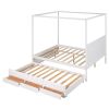 Queen Size Canopy Platform Bed with Twin Size Trundle and Three Storage Drawers,White - as picture