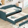 Twin Size Upholstered Daybed with Trundle and Three Drawers,Green - as picture