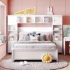 Full Size Wooden Bed With All-in-One Cabinet and Shelf, White - as picture