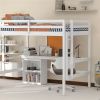 Full size Loft Bed with Desk and Writing Board, Wooden Loft Bed with Desk & 2 Drawers Cabinet- White - as picture