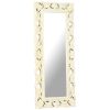 Hand Carved Mirror White 43.3"x19.7" Solid Mango Wood - White