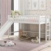 Twin Size Low Loft Bed with Ladder and Slide,White - as picture