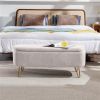 Ivory White Storage Ottoman Bench for End of Bed Gold Legs, Modern Ivory White Faux Fur Entryway Bench Upholstered Padded with Storage for Living Room