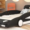 Twin Size Race Car-Shaped Platform Bed with Wheels, Black - as picture