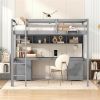 Full Size Loft Bed with Desk, Cabinets, Drawers and Bedside Tray, Charging Station, Gray - as picture