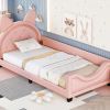 Twin Size Upholstered Daybed with Carton Ears Shaped Headboard, Pink - as picture