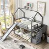 House Bunk Bed with Convertible Slide,Storage Staircase can be Placed Left or Right,Gray - as picture