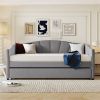 Upholstered Daybed Sofa Bed Twin Size With Trundle Bed and Wood Slat ,Gray - as picture