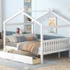 Full Size Wooden House Bed with Drawers, White - as picture