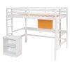 Full size Loft Bed with Desk and Writing Board, Wooden Loft Bed with Desk & 2 Drawers Cabinet- White - as picture