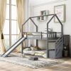 House Bunk Bed with Convertible Slide,Storage Staircase can be Placed Left or Right,Gray - as picture