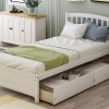 Twin Platform Storage Bed Wood Bed Frame with Two Drawers and Headboard, White - as picture