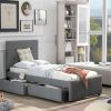 Linen Upholstered Platform Bed With Headboard and Two Drawers, Twin - as picture