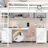 Full Size Loft Bed with Desk, Cabinets, Drawers and Bedside Tray, Charging Station, White - as picture