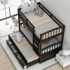 Wood Bunk Bed with Trundle and Drawers, Espresso - as picture