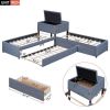 L-shaped Upholstered Platform Bed with Trundle and Two Drawers Linked with built-in Desk,Twin,Gray - as picture