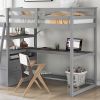 Twin Size Loft Bed with Desk and Shelves, Two Built-in Drawers, Gray - as picture