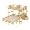 Twin over Full Bunk Bed with Built-in Desk and Three Drawers,Natural - as picture