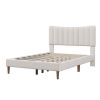 Upholstered Platform Bed Frame with Vertical Channel Tufted Headboard, No Box Spring Needed, Full, Cream - as picture