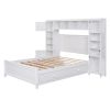 Full Size Wooden Bed With All-in-One Cabinet and Shelf, White - as picture