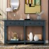 Rustic Brushed Texture Entryway Table Console Table with Drawer and Bottom Shelf for Living Room (Antique Navy) - as picture