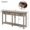 Rustic Brushed Texture Entryway Table Console Table with Drawers and Bottom Shelf for Living Room (Grey Wash) - as picture