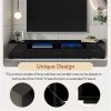 Extended, Minimalist Design TV stand with Color Changing LED Lights, Modern Universal Entertainment Center, High Gloss TV Cabinet for 90+ inch TV, Bla