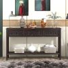 Rustic Entryway Console Table, 60" Long Sofa Table with two Different Size Drawers and Bottom Shelf for Storage (Espresso) - as picture