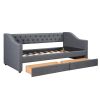 Upholstered Twin Size daybed with Two Drawers, Wood Slat Support, Gray - as picture