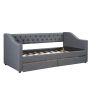 Upholstered Twin Size daybed with Two Drawers, Wood Slat Support, Gray - as picture