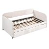 Upholstered Daybed Sofa Bed Twin Size With Trundle Bed and Wood Slat ,Beige - as picture