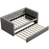 Twin Size Daybed with Trundle, Upholstered Daybed with Padded Back, Gray - as picture