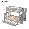 Twin over Full Bunk Bed with Trundle and Staircase,Gray - as picture