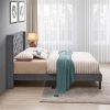 Velvet Button Tufted-Upholstered Bed with Wings Design - Strong Wood Slat Support - Easy Assembly - Gray, Queen, platform bed - as picture