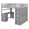 Full size Loft Bed with Drawers,Desk,and Wardrobe-Gray - as picture