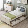 Twin Platform Storage Bed Wood Bed Frame with Two Drawers and Headboard, White - as picture