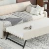 Twin Size Upholstery Daybed with Trundle and USB Charging Design,Trundle can be flat or erected,Beige - as picture