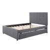 Linen Upholstered Platform Bed With Headboard and Trundle, Full - as picture