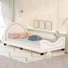 Twin Size Upholstered Daybed with Carton Ears Shaped Headboard, White - as picture